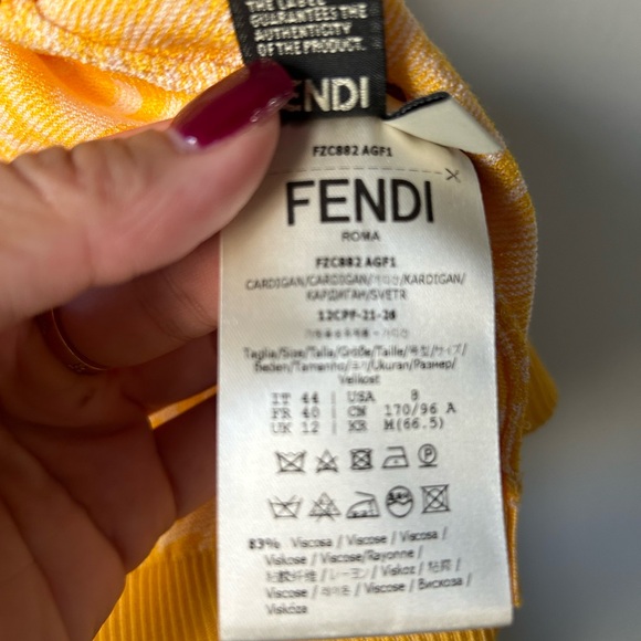 Fendi FF Vertigo Print Cropped Cardigan in Yellow Viscose Size 44 - Picture 6 of 11